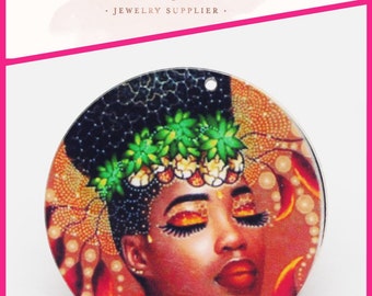 Acrylic African American Woman Charm, Headdress Logo, Earring Charms (50MM)