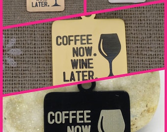 Coffee Now Wine Later Stainless Steel Charms - 5 Pcs