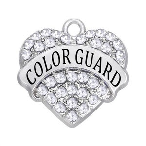1 Pc. Color Guard Rhinestone Heart Charms, Pendants, Rhinestone Crystal Inlaid Charms Flag Parade Charms Honor Guard Charms B798