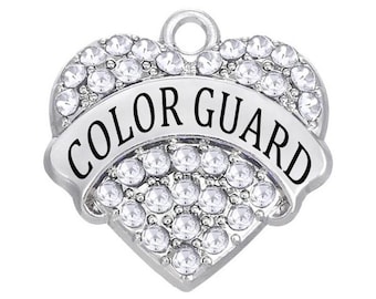 1 Pc. Color Guard Rhinestone Heart Charms, Pendants, Rhinestone Crystal Inlaid Charms Flag Parade Charms Honor Guard Charms B798