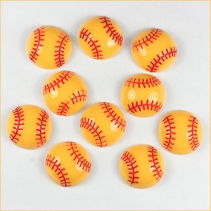 10 Pcs.  Yellow Baseball Softball Sports Resin Flatbacks | Cabochons | Softball Flat Backs | Girls Hair Bow\Clips Centers | Crafts | 160