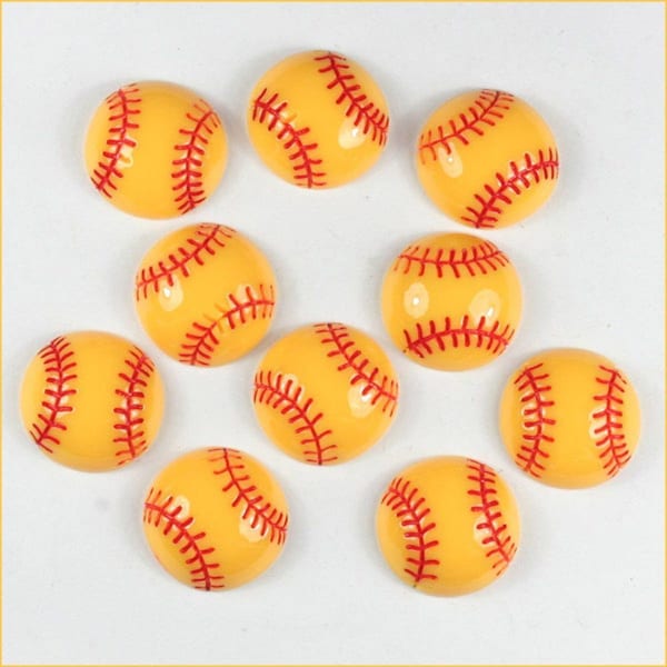 2/5/10 Pcs.  Yellow Baseball Softball Sports Resin Flatbacks | Cabochons | Softball Flat Backs | Girls Hair Bow\Clips Centers | Crafts | 160