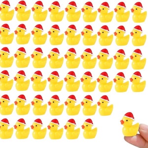 Christmas Mini Duck with Santa Hat: Resin Fairy Garden Decoration (5pcs)