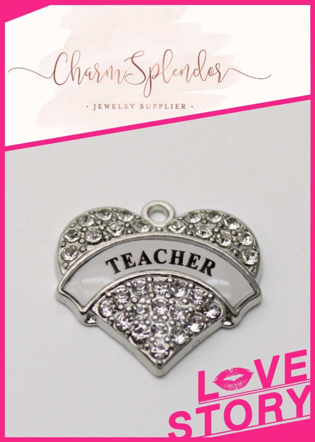 1 Pc. Teacher Rhinestone Heart Charms, Heart Charm, Pendants, School ...