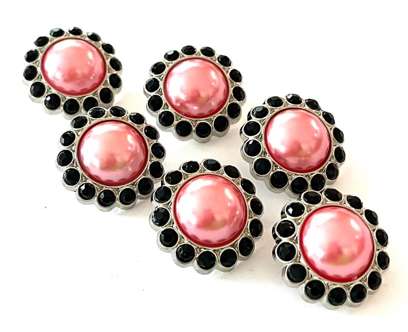 Rose Pink Pearl Rhinestone Buttons: Flower Embellishments, 26mm (10 PCS ...