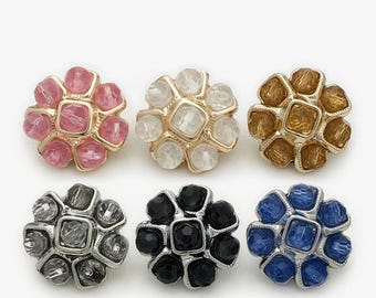 Set of 5 Jeweled Flower Buttons 22mm, Decorative Sewing Buttons, Gold or Silver Tone, 6 Colors