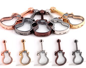 1pc. Guitar Locket Charm Pendant Living Locket Magnetic Closure Glass Locket-Locket  D012-D016