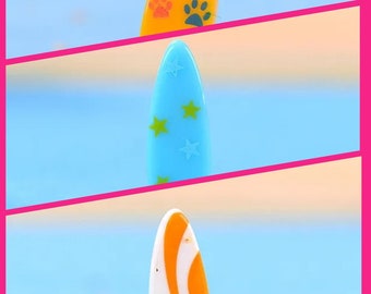 Surf Board Flat Back Embellishments, 6 Pieces, Ocean, Surfer, Vacation Flatback Resin Cabochons 263