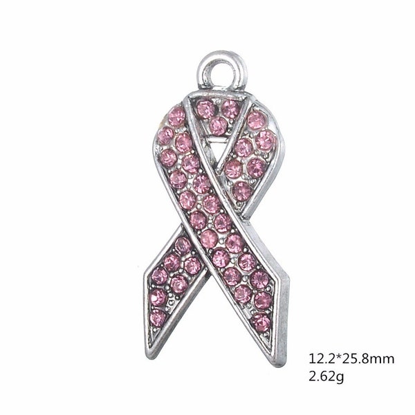 1 Pc. Pink Rhinestone Ribbon Breast Cancer Awareness Charm, Pendants B1538