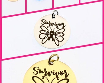 Butterfly Survivor Stainless Steel Charm - Cancer Awareness