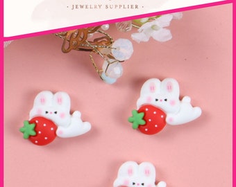 10 Easter Bunny Strawberry PVC Flatbacks: DIY Craft Embellishments