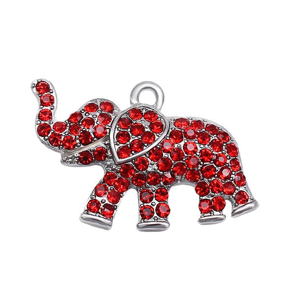 1 Pc. Or 5 Pcs. Red Rhinestone Elephant Charm Pendants | Sorority Society Symbol | Jewelry Mascot Sisterhood Charms 159