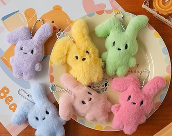 Porte-clés lapin en peluche pastel, pendentif lapin duveteux