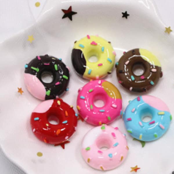 10 Pcs. Sprinkled Doughnut, Donuts Flatbacks, Resin Decoden Cabochons , Planars, Embellishments, Cabochons, Hair Bow Centers, DIY Crafts