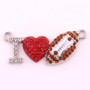 1 Ud. O 5 pcs. Rhinestone I Love Football Charm Connector, colgantes, Pave Brown Football, Sports Football Charm, colgantes, B2612