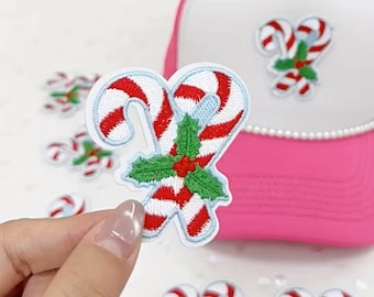 Christmas Candy Cane Embroidered Patch, Iron on, DIY Applique, Sewing Patches For Clothing, Hats, Bags, Christmas Patches, 1pc.
