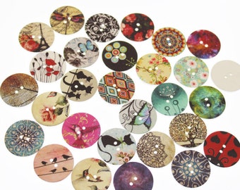20 Pcs Assorted Wooden Buttons: Colorful Two-Hole Craft Buttons