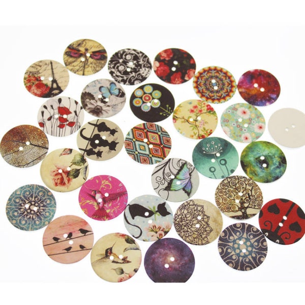 20 Pcs. Assorted Style Wooden Buttons, Wooden Colorful Buttons, Two Hole Buttons, Scrap Booking, Card Making, DIY Crafts Buttons B3018