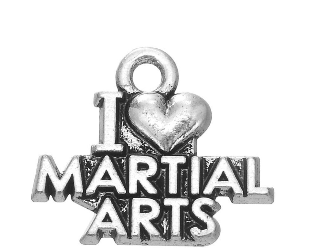10 Pcs. I Love Martial Arts With 3D Heart Charms, Pendants, Sports