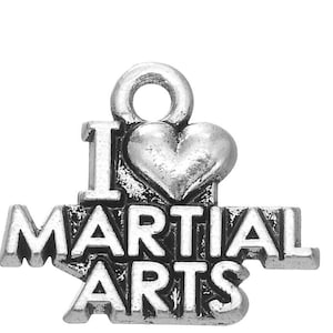 10 piezas Me encantan las artes marciales con dijes de corazones en 3D, colgantes, deportes, karate, kick boxing, judo, jiujitsu, kung fu, tae kwon do, defensa personal