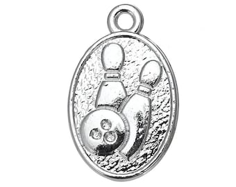 5 Pcs. Bowling Charm In Antique Silver, Bowling Pendants, Pin And Bowling Ball Charms, Bowler Charms, Bowling League Charms, B2485