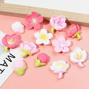 12 stuks Kersenbloesem Bloemenhars Plaksteen Plaksteen | Bloemhars | Hars Cabochon Decoden | Kawaii platte achterkant | Haarstrik | Kaarten maken