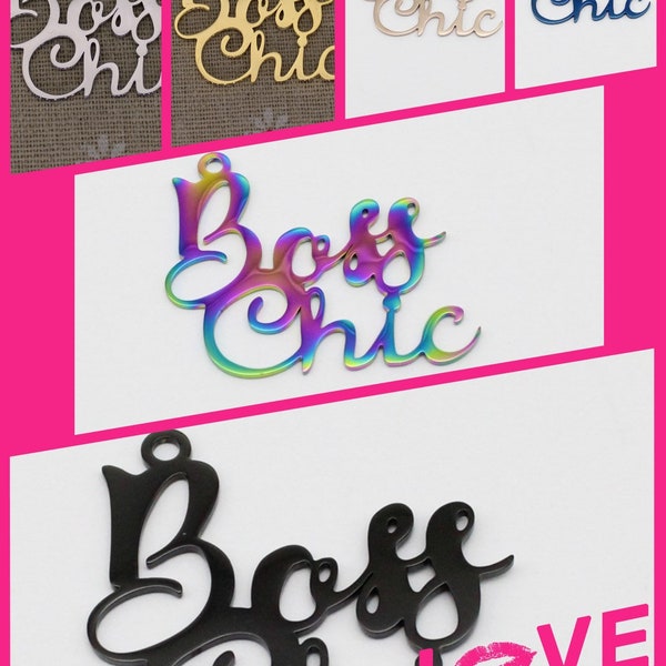 1 Pc WHOLESALE CHARMS | Boss Chic Word Script Stainless Steel Charm | Pendant | Woman Entrepreneur | Lady In Charge | Her Business | 586-591