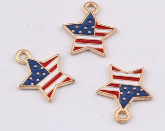 American Flag Star Charms: Red, White, and Blue Pendants (4 Pcs)