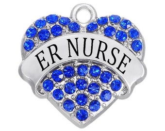 ER Nurse Rhinestone Heart Charm: Medical Staff Gift