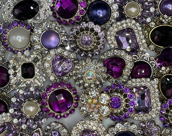 Purple Vintage Buttons: Victorian Style, Pearl, Rhinestone Embellishments, 10 Pcs.