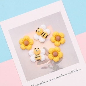 2/5/10 Pcs. Bubble Bee And Flower Resin Flatback | Cartoon Bow Flatback | Resin Cabochon | Kawaii Flat Back | Hair Bow Accessories 142 143