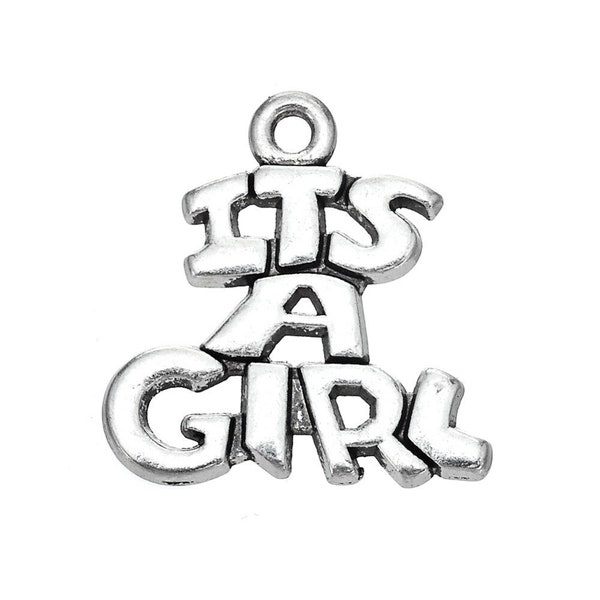 5 Pcs or 25 Pcs, It's A Girl Charms, Pendants, Word Letter Charm, New Birth, Adoption, Gender Reveal, Baby Party Favor Add-On Charms, 3296