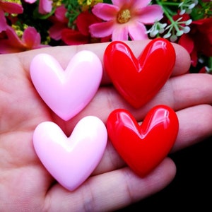 10 Pcs. Valentine&#39;s Day Shiny Red And Pink Heart Resin Cabochons Flatbacks Flat Back Phone Deco Girl Hair Bow Center Photo Frame Crafts DIY