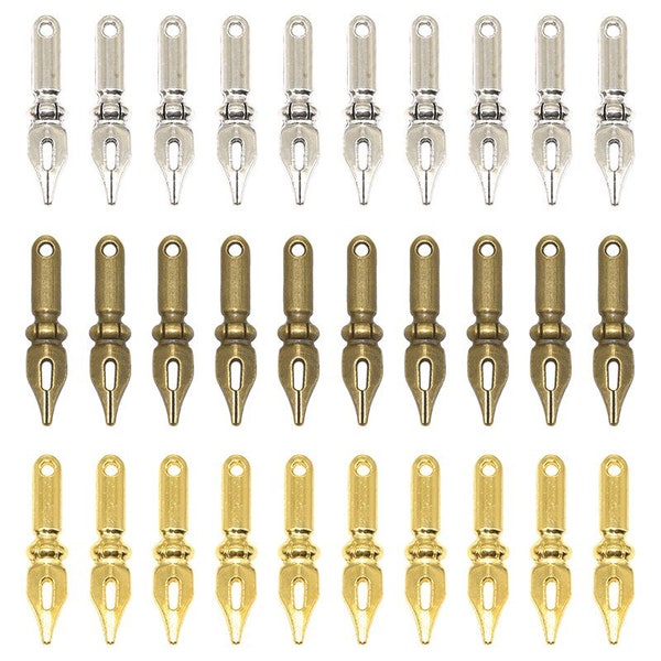 6 Pcs. Calligraphy Pen Charms, Ink Pen Nib Charms, Alloy Metal Pendants For DIY Jewelry Accessories Making 32*7mm 2990 2991 2992