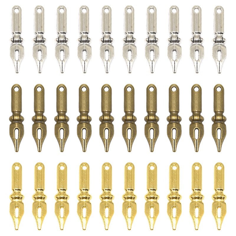 6 stuks Kalligrafie Pen Charms, Inkt Pen Nib Charms, Legering Metalen Hangers Voor DIY Sieraden Accessoires Maken 32*7mm 2990 2991 2992