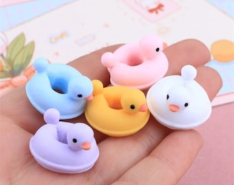 3D Inner Tube Duck, Resin Duck Swimming Ring, Lot Of 5 Pcs. Yellow Duckie Resin Flatback, 0267