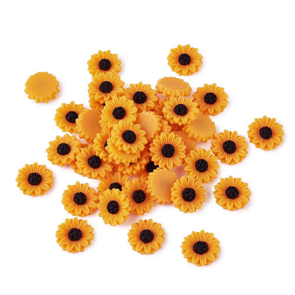Craftdady - Confezione da 50 cabochon in resina, con retro piatto, 15 mm, colore: arancione Helianthus floreale, per matrimoni, feste, casa, artigianato, scrapbooking, decorazioni