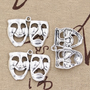 5 Pcs or 20 Pcs Comedy Tragedy Drama Masks Charms, Pendants, Hollow Theatre Masks, Tragicomedy, Melpomene and Thalia Muse, Laughing Crying