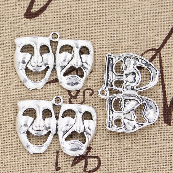 5 Pcs or 20 Pcs Comedy Tragedy Drama Masks Charms, Pendants, Hollow Theatre Masks, Tragicomedy, Melpomene and Thalia Muse, Laughing Crying