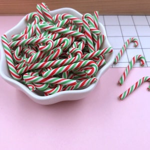 10 Large Christmas Candy Cane Polymer Clay Flatbacks: DIY Crafts