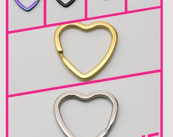 4 Pcs Stainless Steel Split Heart Key Ring: 31mm Keychain Key Fob