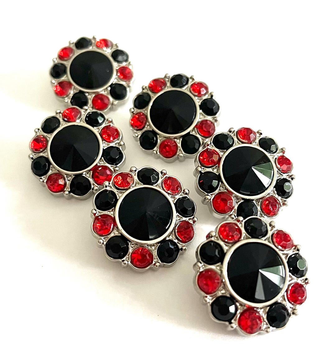 Black and Red Rhinestone Buttons - Acrylic Silver Tone Shanks (25mm) - Etsy