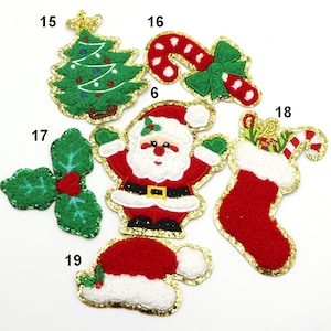 Weihnachten Chenille bestickt Aufnäher, Aufbügler, DIY Applikation, Nähen Abzeichen für Kleidung, 6 Designs zur Auswahl, große Urlaub Patches