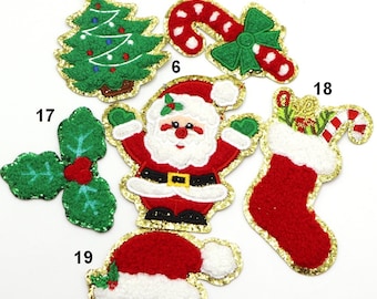 Christmas Chenille Patch: Glitter Holiday Applique, Iron On Badge