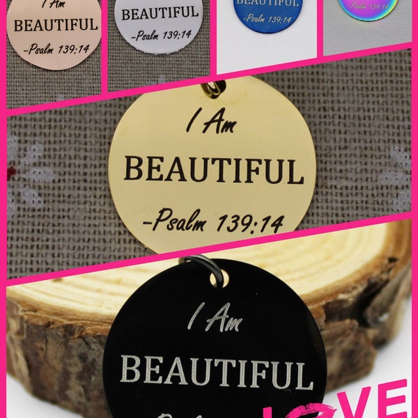 I Am Beautiful - Psalm 139:14 charm, 1 pc wholesale stainless steel charms, Lord our GOD, Creation, Christian, Bible Scripture, 1696 - 1701