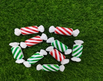 クリスマス キャンディ カボション: レッド & グリーン レジン ヒラタ (5 個)