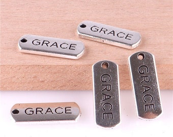 20 dijes de plata antigua Grace: etiquetas con palabras cristianas