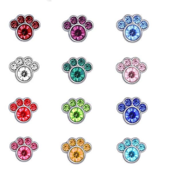 1 Pc. 8MM Birthstone Floating Dog Paw Pet Paw For Living Lockets, Cat Paw, Bear Paw Glass Crystal Rhinestone Gems For Memory Lockets