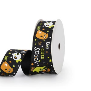 1&quot; Halloween Too Cute To Spook Grosgrain Ribbon, Halloween Print Ribbon, Boo Ribbon, Spooky Ghost Ribbon, CharmSplendor #366