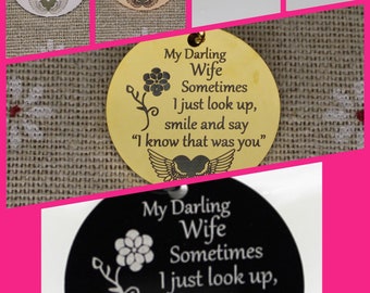 Wife Memorial Charm: Etched Stainless Steel Pendant